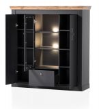 Highboard Ribera in grau und Wotan Eiche Landhaus Wohn- und Esszimmer Vitrine 141 x 146 cm