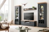 Wohnwand Ribera in grau und Wotan Eiche Landhaus Wohnkombination 4-teilig 322 x 201 cm