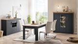 Esszimmer Set Ribera in grau und Wotan Eiche Landhaus Speisezimmer 3-teilig mit Esstisch, Highboard und Sideboard