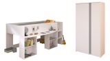 Parisot Kinder- und Jugendzimmer Pirouette14 in wei mit grau oder rosa Set 2-teilig mit Hochbett und Kleiderschrank