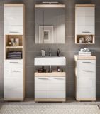 Badezimmer Hochschrank Mambo in wei Hochglanz und Sonoma Eiche Badschrank 37 x 191 cm