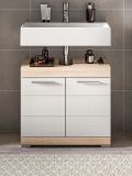 Badezimmer Waschbeckenunterschrank Mambo in wei Hochglanz und Sonoma Eiche Badschrank 60 cm