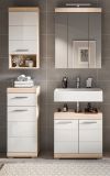 Badezimmer Waschbeckenunterschrank Mambo in wei Hochglanz und Sonoma Eiche Badschrank 60 cm