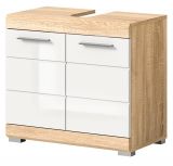 Badezimmer Waschbeckenunterschrank Mambo in wei Hochglanz und Sonoma Eiche Badschrank 60 cm