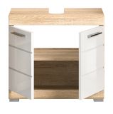 Badezimmer Waschbeckenunterschrank Mambo in wei Hochglanz und Sonoma Eiche Badschrank 60 cm