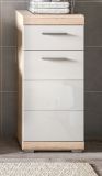 Badezimmer Kommode Mambo in wei Hochglanz und Sonoma Eiche Badschrank 37 x 88 cm