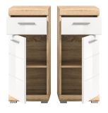 Badezimmer Kommode Mambo in wei Hochglanz und Sonoma Eiche Badschrank 37 x 88 cm