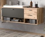 Waschbeckenunterschrank MIT Waschbecken Oderzo in Eiche und grau, Waschtisch 138 cm Soft-Close
