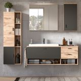 Badezimmer Hngeschrank Oderzo in Eiche und grau Badschrank 37 x 75 cm Soft-Close