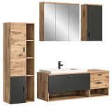 Badmbel Set Oderzo 5-teilig Eiche und grau Komplett-Set mit Waschbecken, Soft-Close