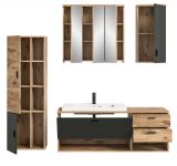 Badmbel Set Oderzo 5-teilig Eiche und grau Komplett-Set mit Waschbecken, Soft-Close