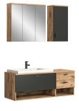Badmbel Set mit Waschbecken Oderzo in Eiche und grau mit Waschbecken, Soft-Close