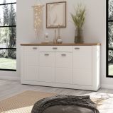 Sideboard Michigan in wei matt und Viking Eiche Kommode 159 x 88 cm, Soft-Close