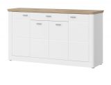 Sideboard Michigan in wei matt und Viking Eiche Kommode 159 x 88 cm, Soft-Close