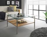 Couchtisch Glasgow in Glas und Eiche Beistelltisch quadratisch mit Ablage 65 x 65 cm