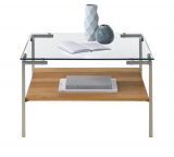 Couchtisch Glasgow in Glas und Eiche Beistelltisch quadratisch mit Ablage 65 x 65 cm