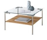 Couchtisch Glasgow in Glas und Eiche Beistelltisch quadratisch mit Ablage 65 x 65 cm