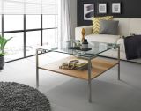 Couchtisch Glasgow in Glas und Eiche Beistelltisch quadratisch mit Ablage 65 x 65 cm