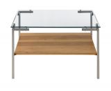 Couchtisch Glasgow in Glas und Eiche Beistelltisch quadratisch mit Ablage 65 x 65 cm