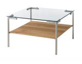 Couchtisch Glasgow in Glas und Eiche Beistelltisch quadratisch mit Ablage 65 x 65 cm