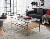 Couchtisch Glasgow in Glas und Eiche Beistelltisch mit Ablage 110 x 60 cm