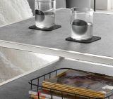 Couchtisch Orinoco in Glas mit Keramik-Optik grau und Edelstahl Beistelltisch quadratisch 64 x 64 cm