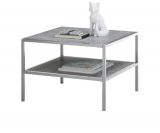 Couchtisch Orinoco in Glas mit Keramik-Optik grau und Edelstahl Beistelltisch quadratisch 64 x 64 cm