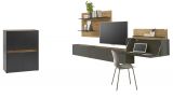 Wohnwand mit Sekretr Center in grau matt und Wotan Eiche Wohnkombination 5-teilig 470 x 180 cm