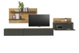 Wohnwand mit Sekretr Center in grau matt und Wotan Eiche Wohnkombination 4-teilig 350 x 180 cm