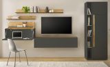 Wohnwand mit Sekretr Center in grau matt und Wotan Eiche Wohnkombination 6-teilig 340 x 200 cm