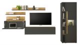Wohnwand mit Sekretr Center in grau matt und Wotan Eiche Wohnkombination 6-teilig 340 x 200 cm