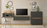 Wohnwand mit Sekretr Center in grau matt und Wotan Eiche Wohnkombination 3-teilig 370 cm