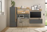 Wohnwand mit Sekretr Center in grau matt und Wotan Eiche Wohnkombination 5-teilig 250 cm