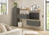 Wohnwand mit Sekretr Center in grau matt und Wotan Eiche Wohnkombination 5-teilig 250 cm