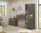 Brombel komplett Set Center in grau matt und Wotan Eiche mit Aktenschrank, Sekretr und Vitrine fr Homeoffice