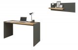 Brombel Set Center in grau matt und Wotan Eiche mit Schreibtisch und Regal fr Homeoffice