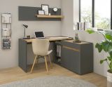 Brombel Set Center in grau matt und Wotan Eiche mit Schreibtisch, Kommode und 2 x Regal fr Homeoffice