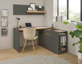 Brombel Set Center in grau matt und Wotan Eiche mit Schreibtisch, Kommode und 2 x Regal fr Homeoffice