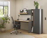 Brombel Set Center in grau matt und Wotan Eiche mit Schreibtisch, Aktenschrank und 2 x Regal fr Homeoffice