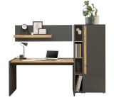 Brombel Set Center in grau matt und Wotan Eiche mit Schreibtisch, Aktenschrank und 2 x Regal fr Homeoffice