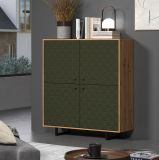 Highboard Sentra in grn matt mit 3-D Struktur und Eiche Artisan Wohn- und Esszimmer Kommode 124 x 136 cm