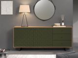Sideboard Sentra in grn matt mit 3-D Struktur und Eiche Artisan Wohn- und Esszimmer Kommode 183 cm