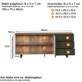 Sideboard Sentra in grn matt mit 3-D Struktur und Eiche Artisan Wohn- und Esszimmer Kommode 183 cm