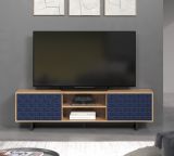 TV-Lowboard Sentra in blau matt mit 3-D Struktur und Eiche Artisan TV-Unterteil 184 cm