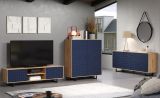 TV-Lowboard Sentra in blau matt mit 3-D Struktur und Eiche Artisan TV-Unterteil 184 cm
