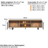 TV-Lowboard Sentra in blau matt mit 3-D Struktur und Eiche Artisan TV-Unterteil 184 cm