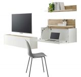 Wohnwand mit Sekretr Center in wei und Wotan Eiche Wohnkombination 3-teilig 270 x 170 cm