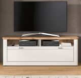 TV-Lowboard Michigan in wei matt und Eiche TV Unterschrank 154 cm mit Komforthhe und Soft-Close