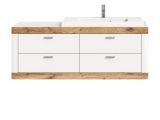Waschbeckenunterschrank MIT Waschbecken Sopela in wei matt und Nox Eiche Landhaus Waschtisch hngend 133 cm