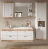 Badmbel Set mit Waschbecken Sopela in wei und Nox Eiche Landhaus Badkombination 193 cm, Soft-Close